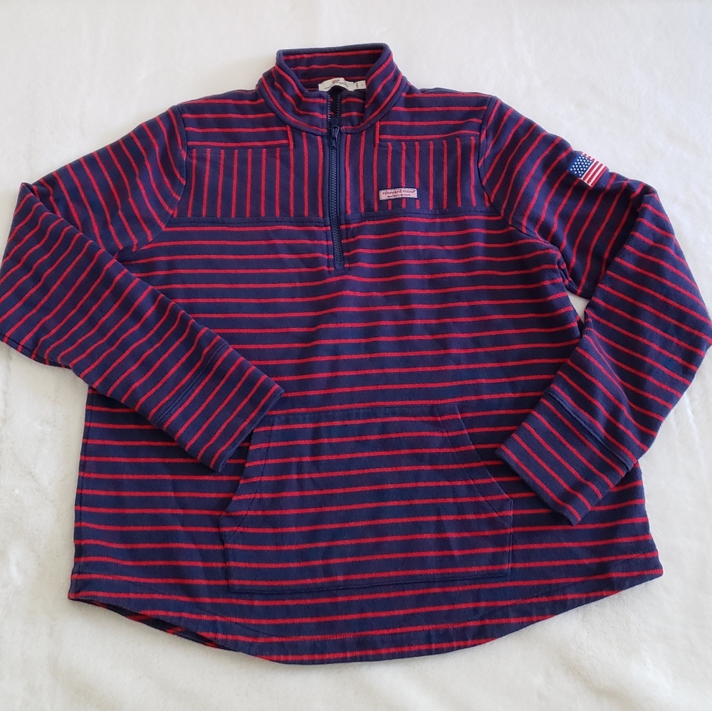 Vineyard Vines USA mixed stripe pullover in Deep Bay - Picture 2 of 10